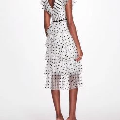 Marchesa Notte Printed Tulle V-neck Cocktail