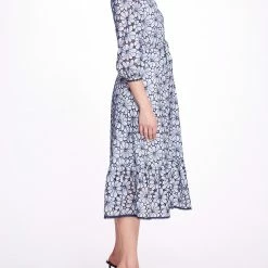 Marchesa Notte Floral Embroidered Midi-shirt Dress
