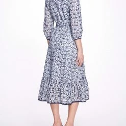 Marchesa Notte Floral Embroidered Midi-shirt Dress