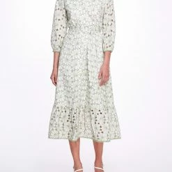 Marchesa Notte Floral Embroidered Midi-shirt Dress