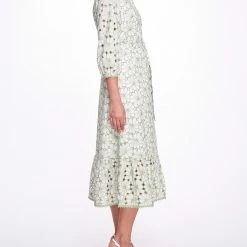 Marchesa Notte Floral Embroidered Midi-shirt Dress