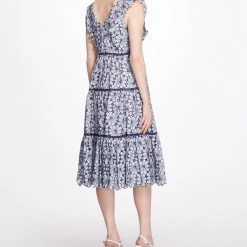 Marchesa Notte Midi V-neck Tent Dress