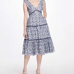 Marchesa Notte Midi V-neck Tent Dress