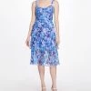 Marchesa Notte Floral Printed Chiffon Knife-Pleated Midi Dress