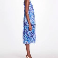Marchesa Notte Midi Tiered Halter Tent Dress