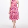 Marchesa Notte Midi Tiered Halter Tent Dress