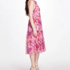 Marchesa Notte Midi Tiered Halter Tent Dress