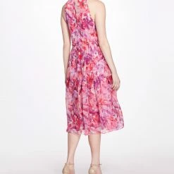 Marchesa Notte Midi Tiered Halter Tent Dress