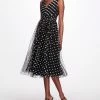 Marchesa Notte Printed Tulle V-neck A-line Cocktail