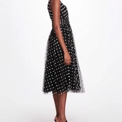 Marchesa Notte Printed Tulle V-neck A-line Cocktail