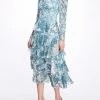 Marchesa Notte Long-Sleeved Tiered Ruffle Chiffon Maxi Dress
