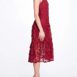 Marchesa Notte Sleeveless 3D Guipure Lace Midi Dress