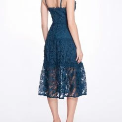 Marchesa Notte Sleeveless 3D Guipure Lace Midi Dress