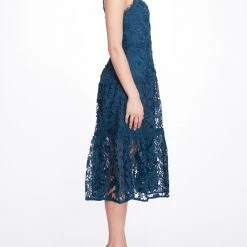 Marchesa Notte Sleeveless 3D Guipure Lace Midi Dress
